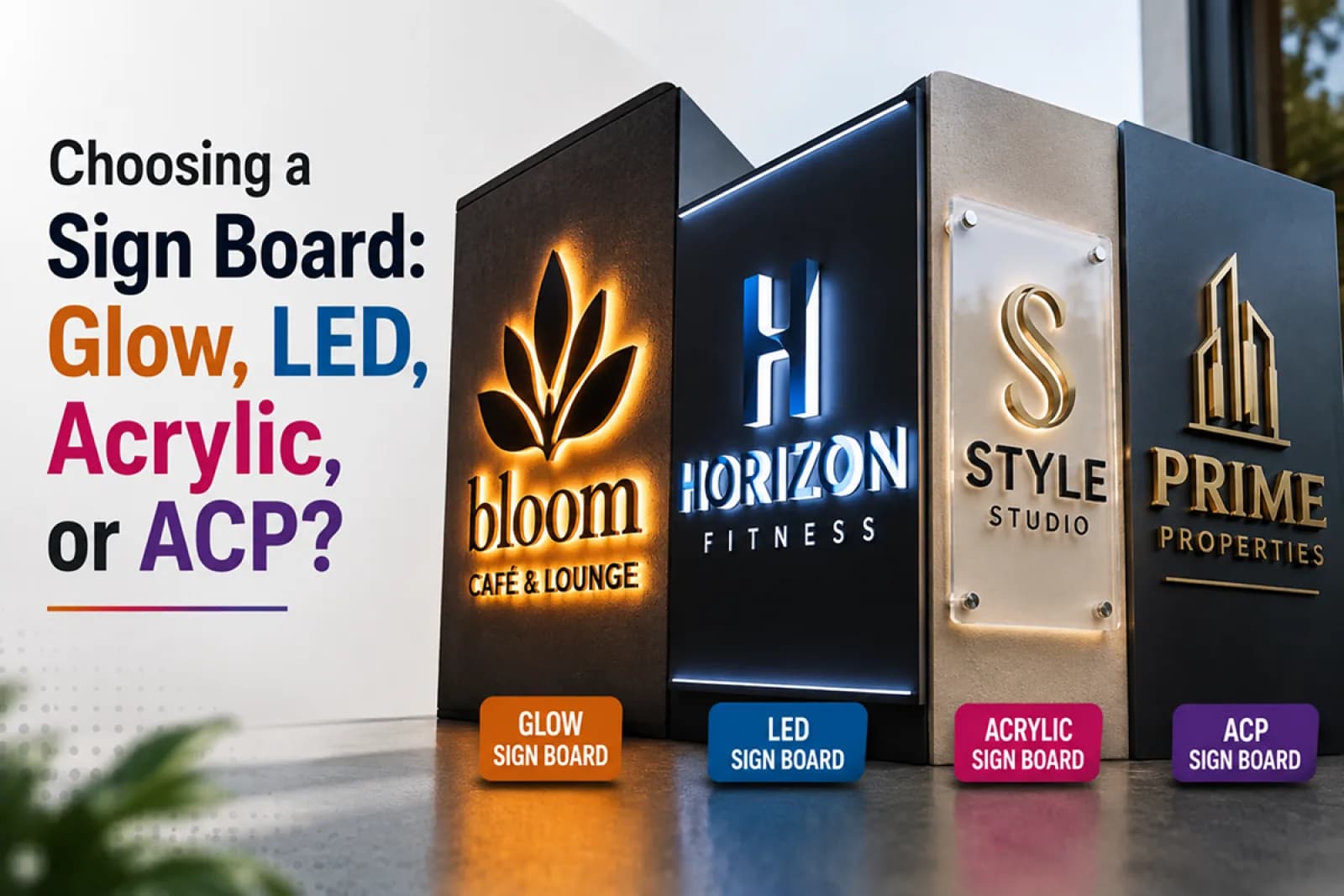 Choosing a Sign Board: Glow, LED, Acrylic, or ACP?